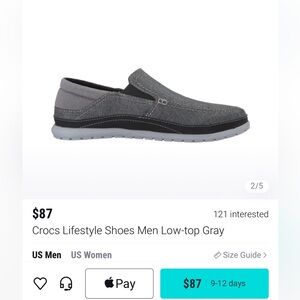 Crocs Lifestyle Shoes Men Low-top Gray Size 11